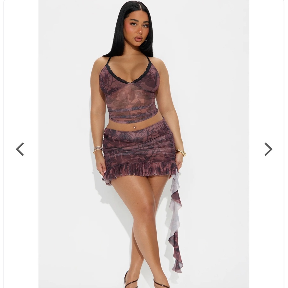 Someone Special Mesh Mini Skirt Set - Brown
